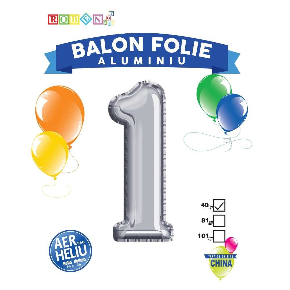 Balon, folie aluminiu, argintiu, cifra 1, 40 cm 14062-1 2.521008