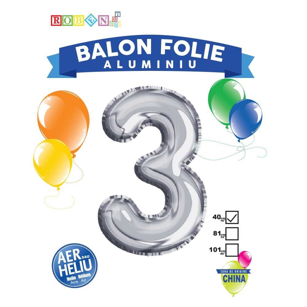 Balon, folie aluminiu, argintiu, cifra 3, 40 cm 14062-3 2.521008
