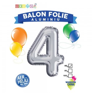Balon, folie aluminiu, argintiu, cifra 4, 40 cm 14062-4 0