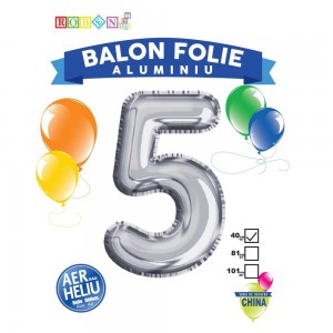 Balon, folie aluminiu, argintiu, cifra 5, 40 cm 14062-5 2.521008