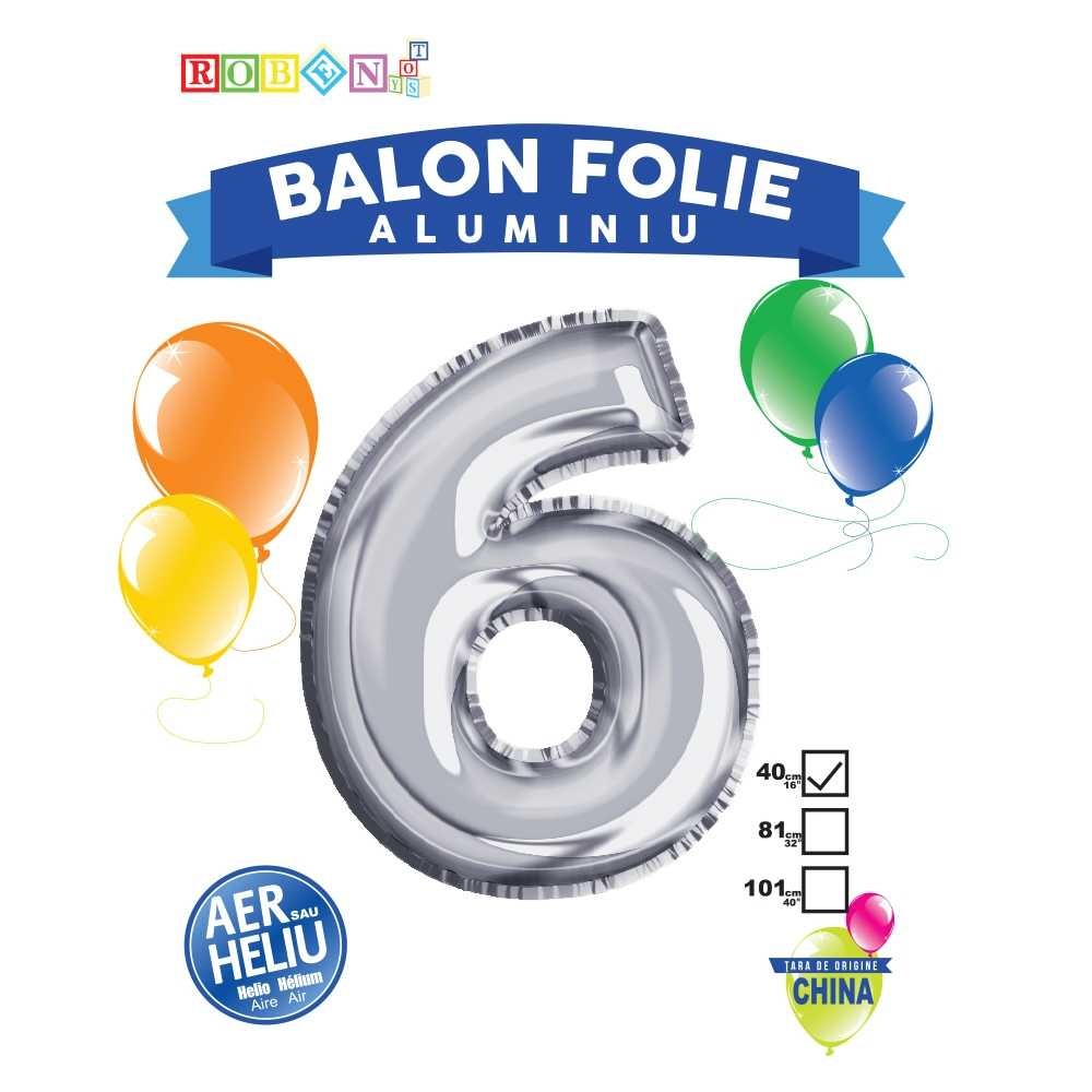Balon, folie aluminiu, argintiu, cifra 6, 40 cm 14062-6 2.521008