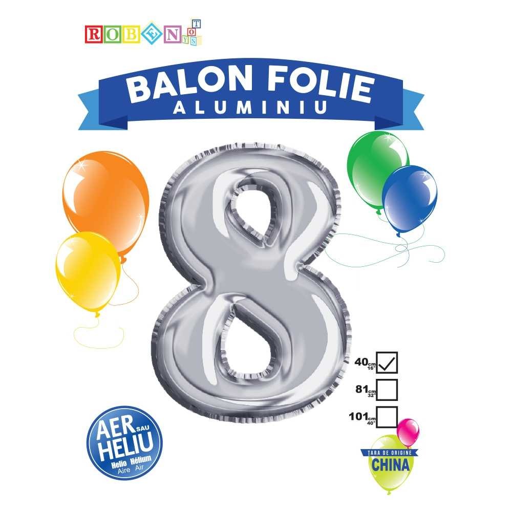 Balon, folie aluminiu, argintiu, cifra 8, 40 cm 14062-8 2.521008