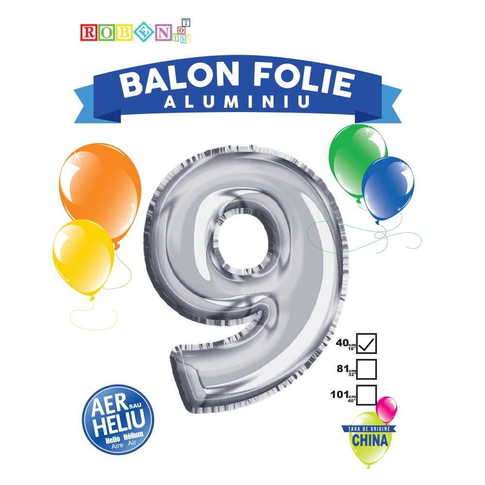 Balon, folie aluminiu, argintiu, cifra 9, 40 cm 14062-9 2.521008