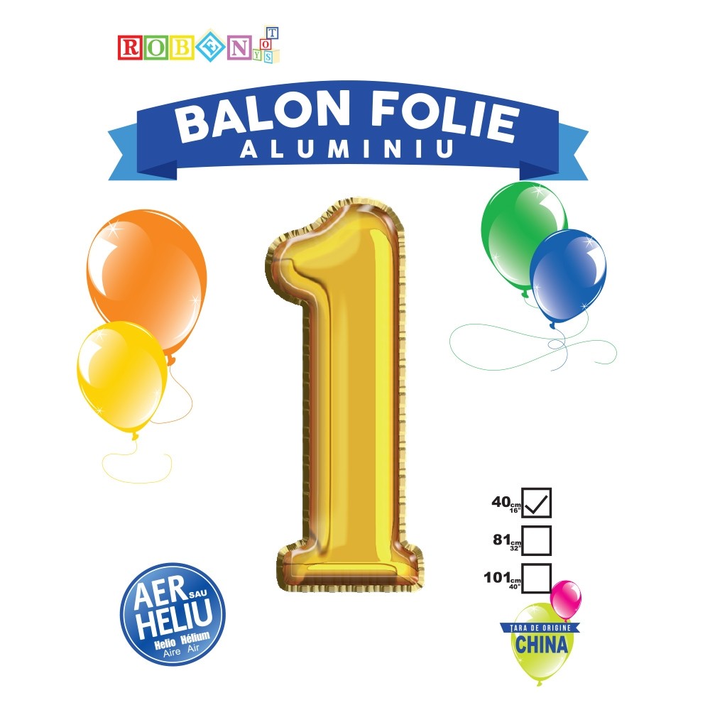 Balon, folie aluminiu, auriu, cifra 1, 40 cm 14061-1 0