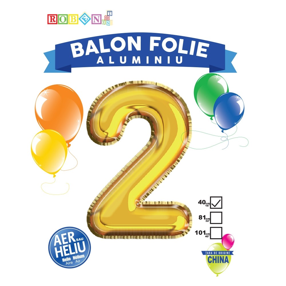 Balon, folie aluminiu, auriu, cifra 2, 40 cm 14061-2 2.521008