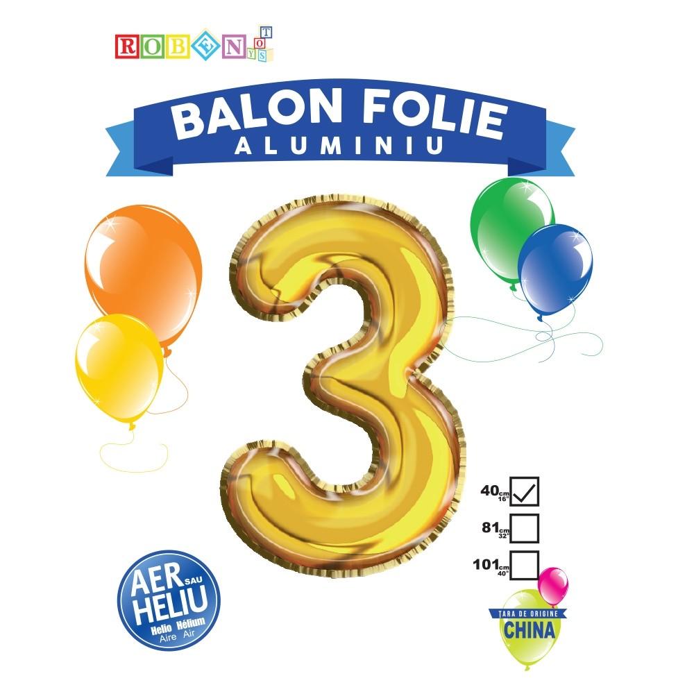 Balon, folie aluminiu, auriu, cifra 3, 40 cm 14061-3 2.521008