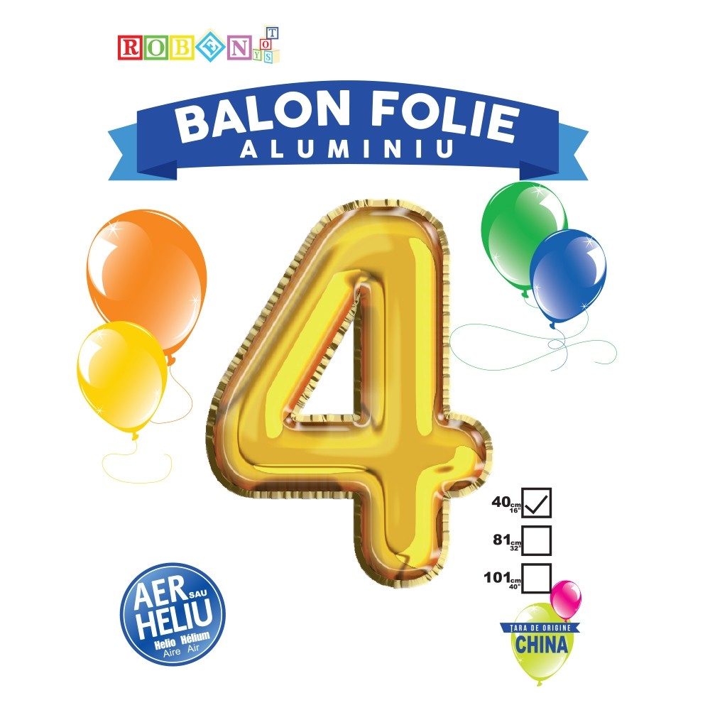 Balon, folie aluminiu, auriu, cifra 4, 40 cm 14061-4 2.521008