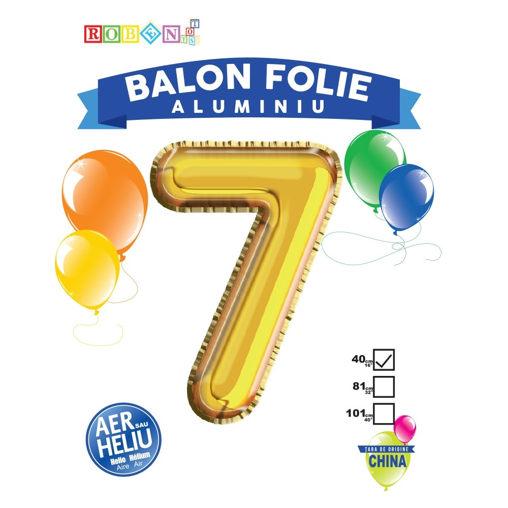 Balon, folie aluminiu, auriu, cifra 7, 40 cm 14061-7 2.521008