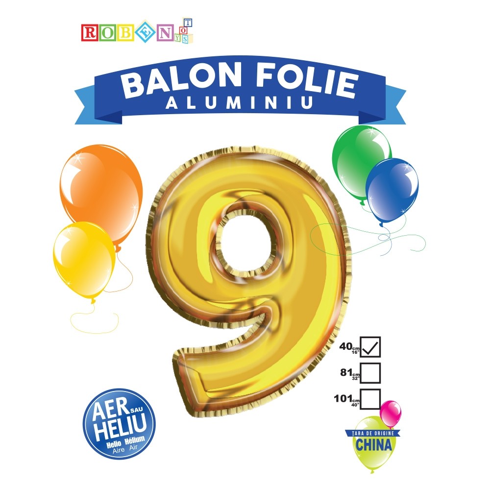 Balon, folie aluminiu, auriu, cifra 9, 40 cm 14061-9 2.521008