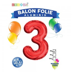 Balon, folie aluminiu, rosu, cifra 3, 40 cm 14063-3 2.521008