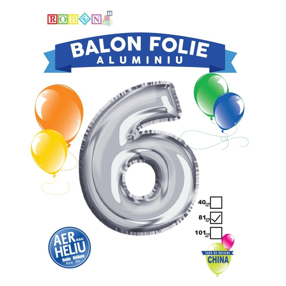 Balon, folie aluminiu, argintiu, cifra 6, 81 cm 18162-6 0