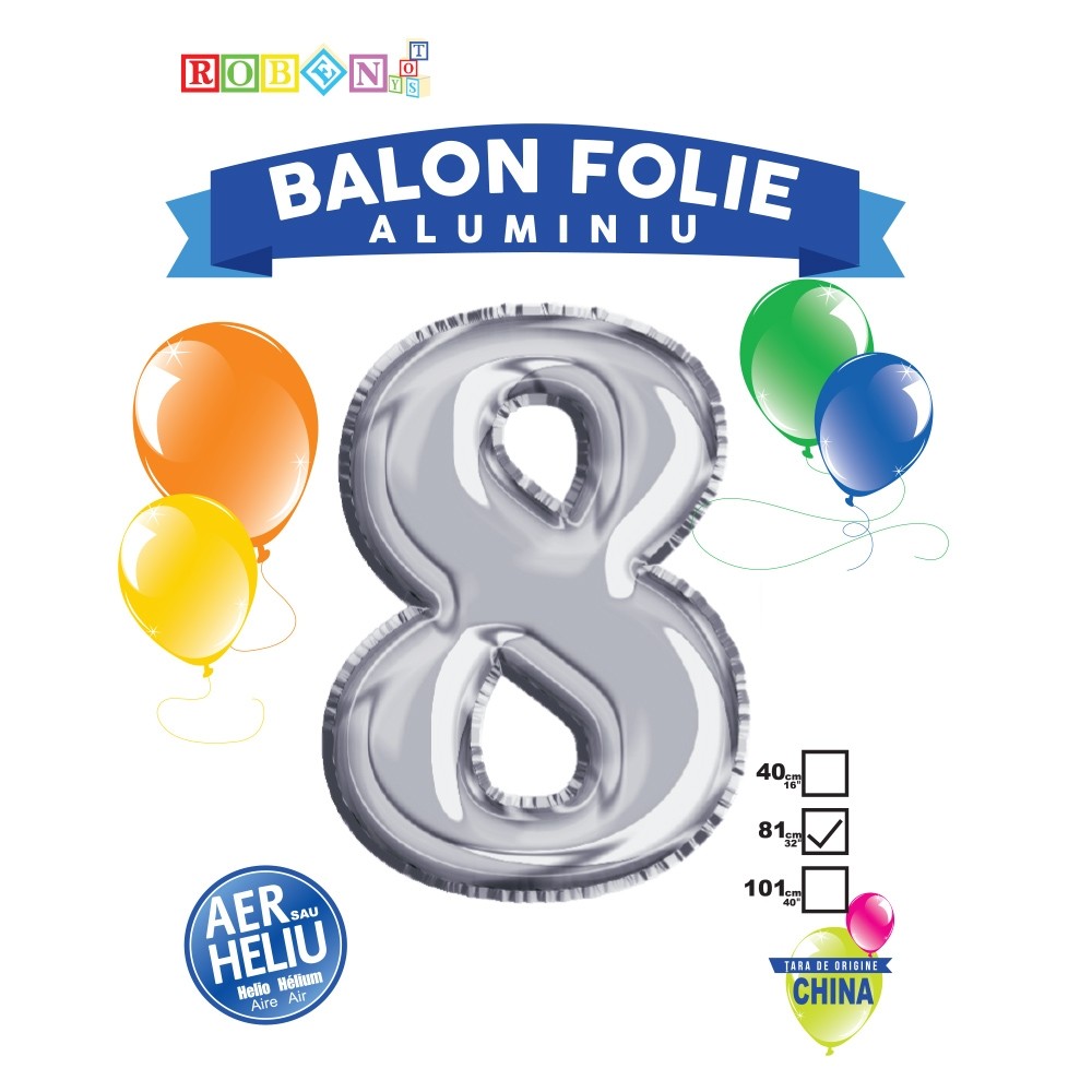 Balon, folie aluminiu, argintiu, cifra 8, 81 cm 18162-8 5.462185
