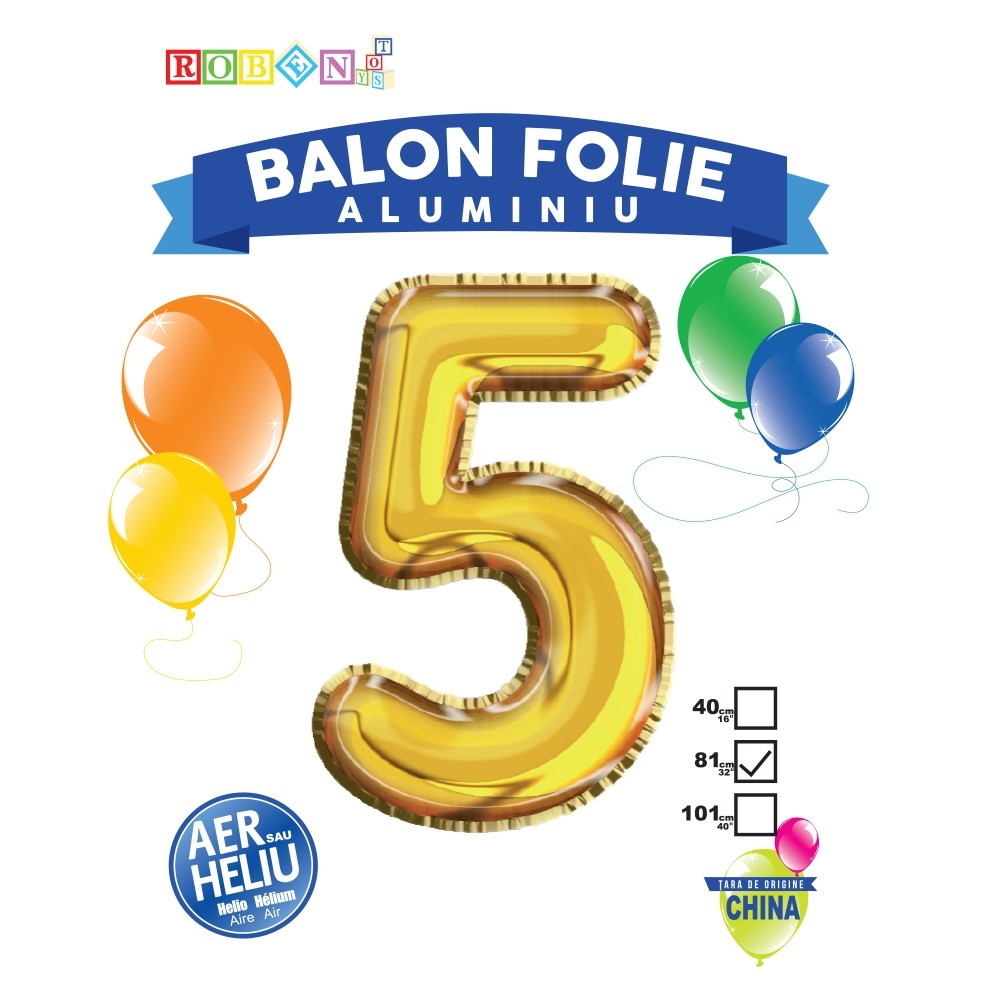 Balon, folie aluminiu, auriu, cifra 5, 81 cm 18161-5 5.462185