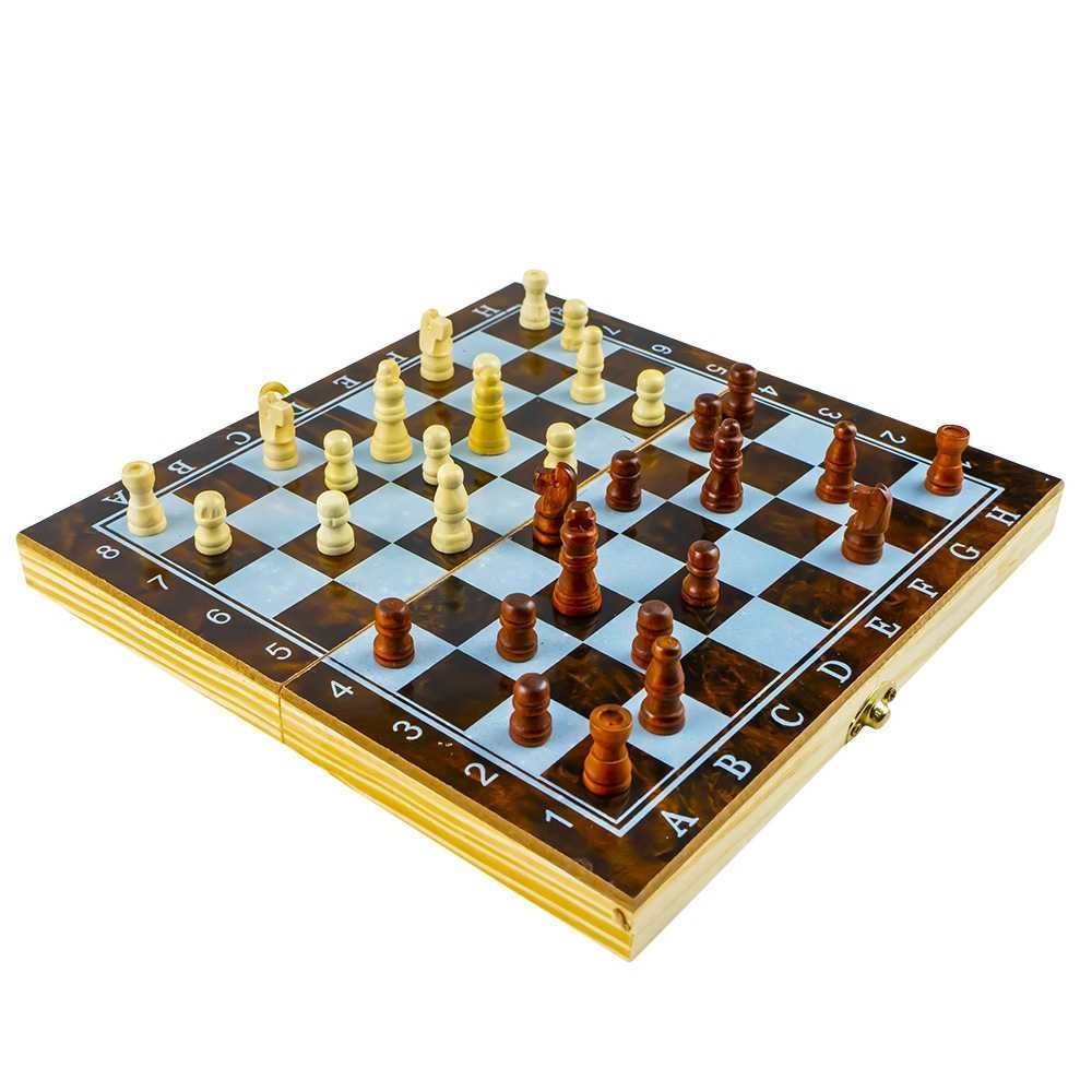 Joc 3 in 1: sah, table, dame! Cutie lemn, 24x12cm 8802-1 32.773109
