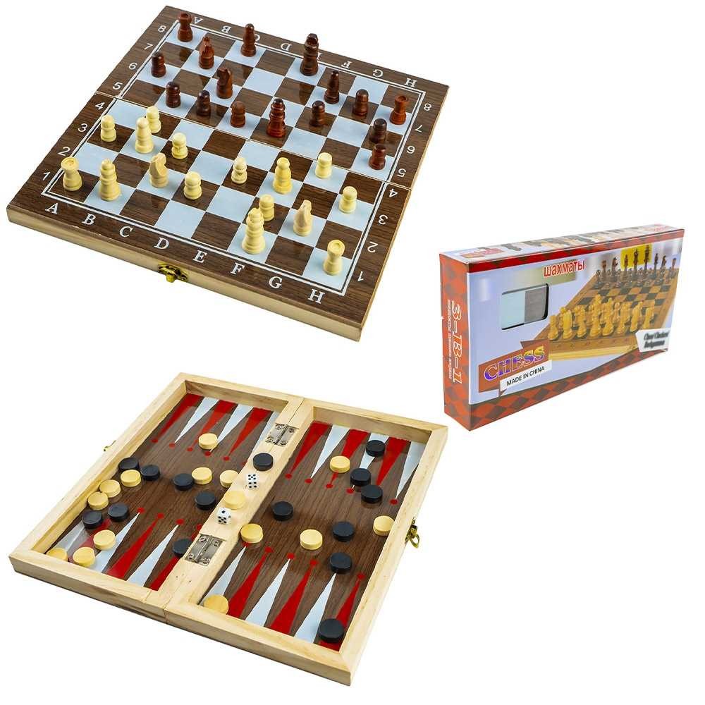 Joc 3 in 1: sah, table, dame! Cutie lemn, 48x24cm 8939-5 0