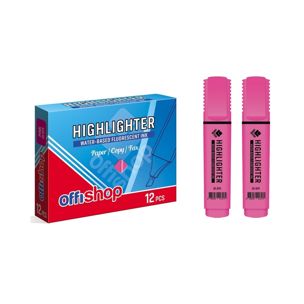 Textmarker fluorescent roz, 1-5 mm, 12 buc/set - OFFISHOP
