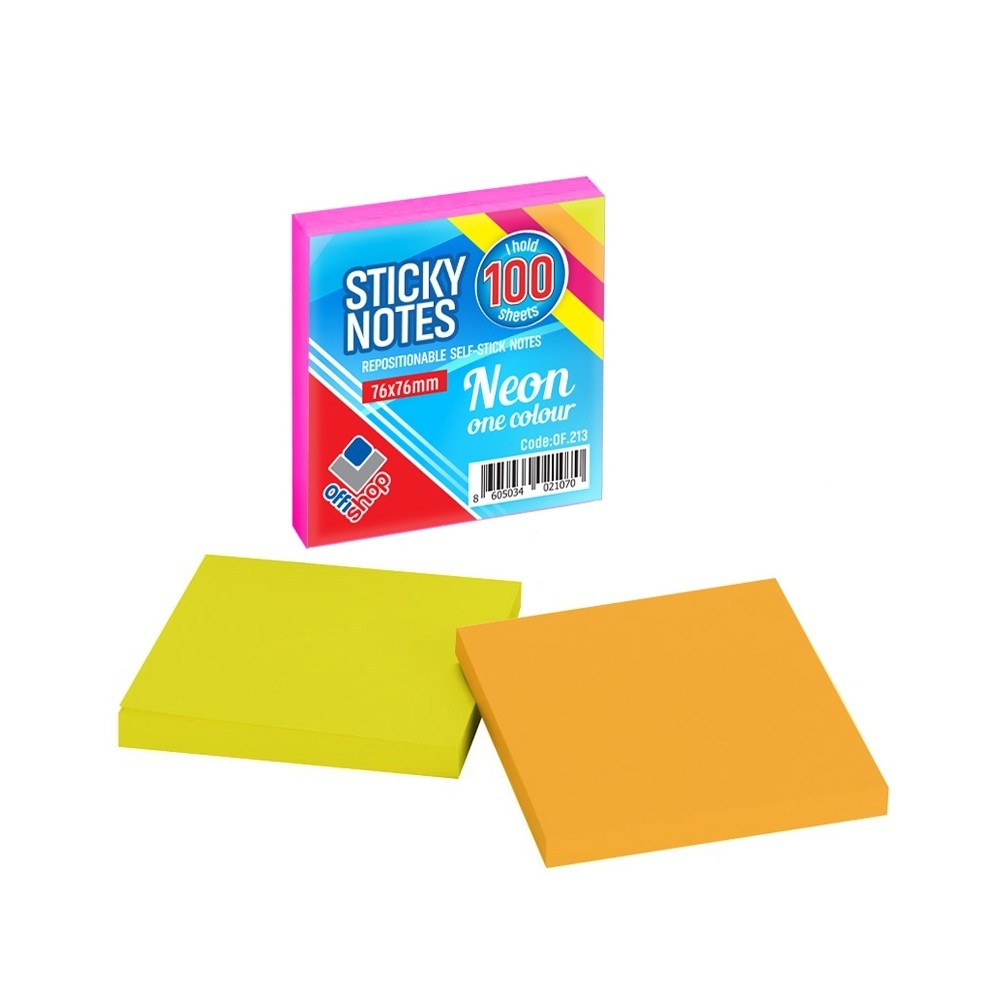 Notes adeziv neon, 75x75 cm, 100 file/set - OFFISHOP