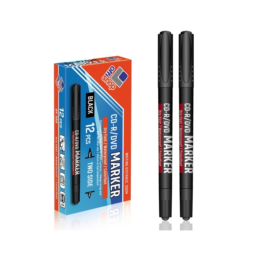 Marker CD/DVD 2 capete, negru, 0,5-0,1 mm, 12 buc/set - OFFISHOP
